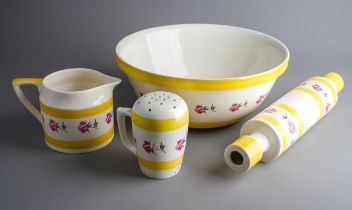 A group of Portmeiron Ware designed by Susan Williams-Ellis to include: rolling pin, mixing bowl,