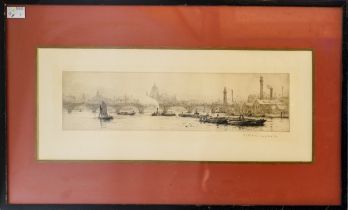 after Rowland Langmaid (1897-1956) Waterloo Bridge drypoint etching, 17 x 41cm signed in pencil