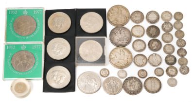 A collection of pre and post 1947 coins, including maundy money, George V crowns, Victorian