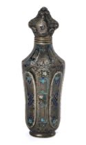 A continental silver and enamel scent bottle, foliate enamel detail, approx 10cm high hinge needs