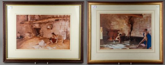 Two reproduction colour prints after Sir William Russell Flint depicting Wash House scenes, approx