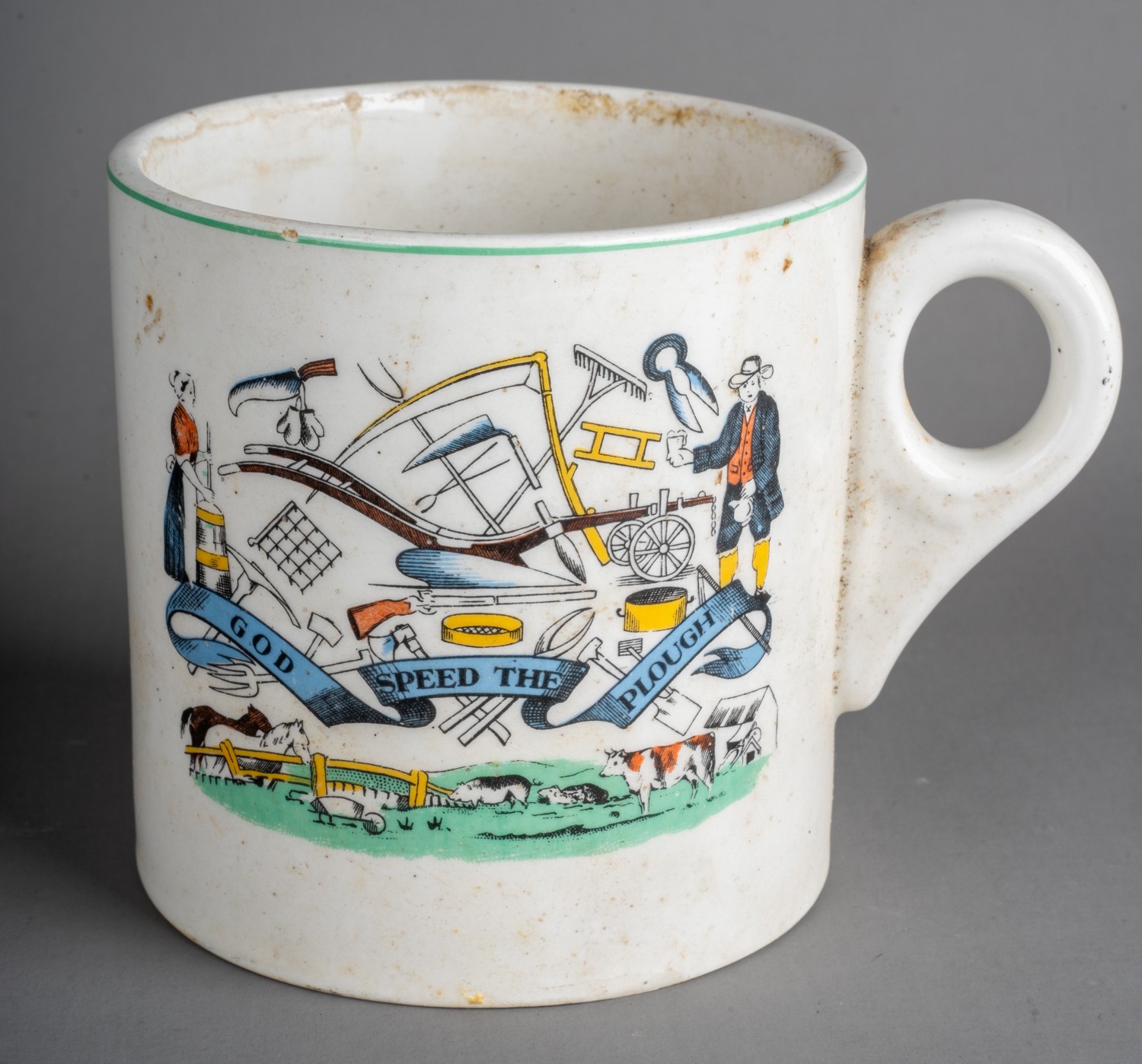 A 19th Century Cotton Lord Nelson Ware Staffordshire ware Agriculturial Industry mug with Farmer