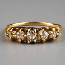 A yellow gold and diamond five-stone ring, set with graduated old-cut diamonds, size Q1/2,