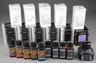 Nine bottles of vintage Diamine Fountain Inks (various colours) together with five boxed Diamine Ink