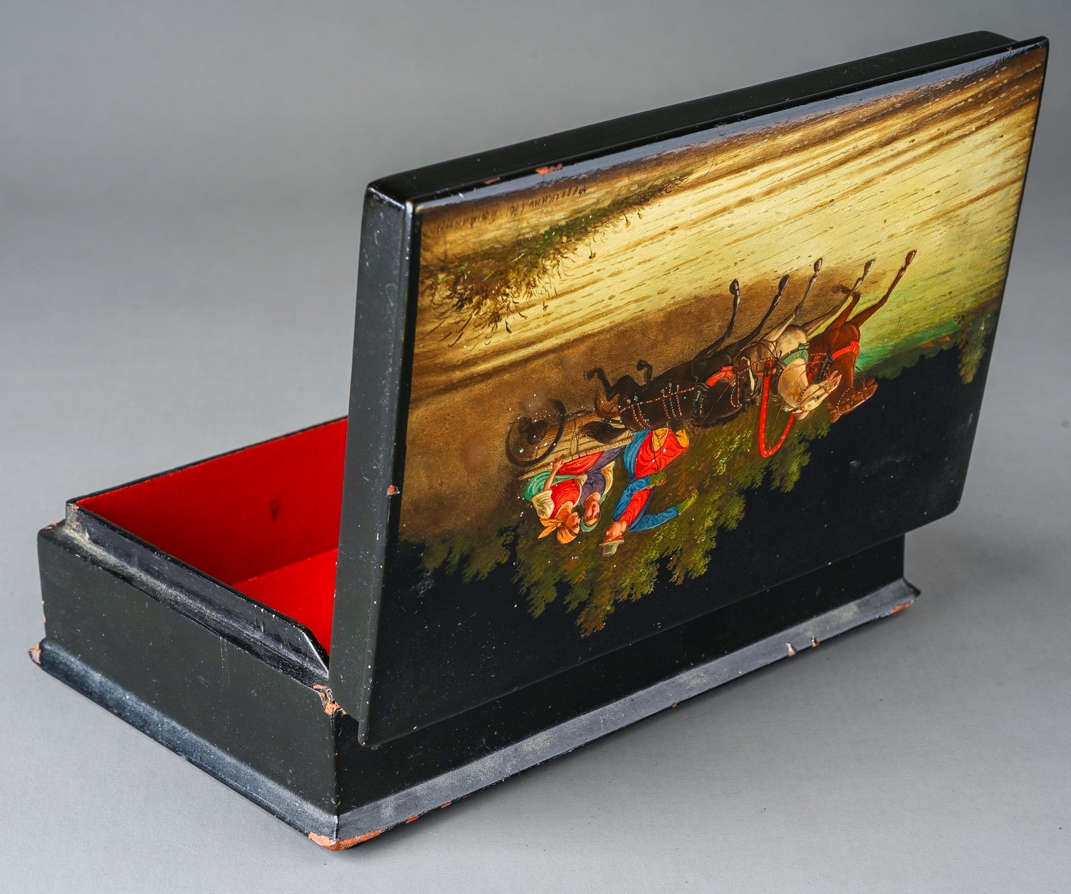Soviet era hand painted lacquered Russian box, signed and dated lower right corner, dated 1961 . - Image 3 of 4
