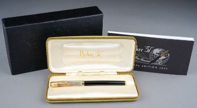 A 2002 Parker" 51" Special Edition fountain pen, black barrel with pearl cabochon terminal marked