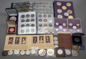 Collection of coins to include some silver and half silver coinage in albums, proof sets, 1797