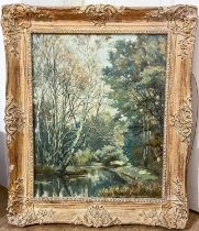 English School (20th Century) River and Treescape oil on canvas, 49 x 40cm signed lower right and