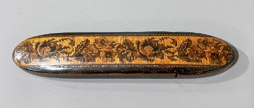 Tunbridge ware spectacle case, approx. 16.5cm long Some minor losses and wear