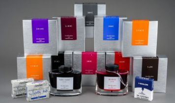 A collection of ten Pilot Iroshizuku ink bottles, various colour pen inks, in oval glass bottles