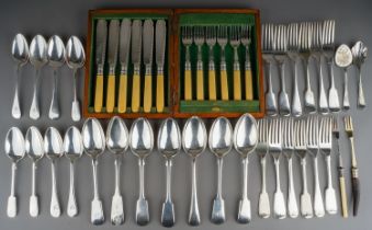 A cased set of six EPNS fish knives and forks together with a collection of miscellaneous silver