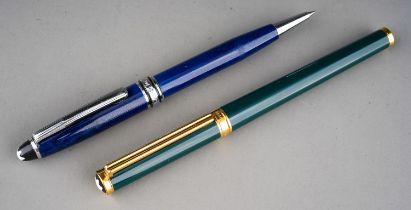 A Montblanc Noblesse Oblique green fountain pen, gilt fittings, the nib stamped 585 14K/ct, the