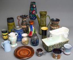 A collection of Mid Century pottery to include: Danish Hekla no 30 rectangular bowl, stamped no 30