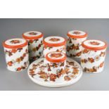 Kitchenalia: a set of six varios Retro kitchen storage tins and stand (7)