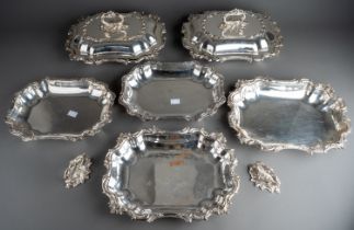 Fine set of four matching Rococo design silver plated entrée dishes complete with lids and