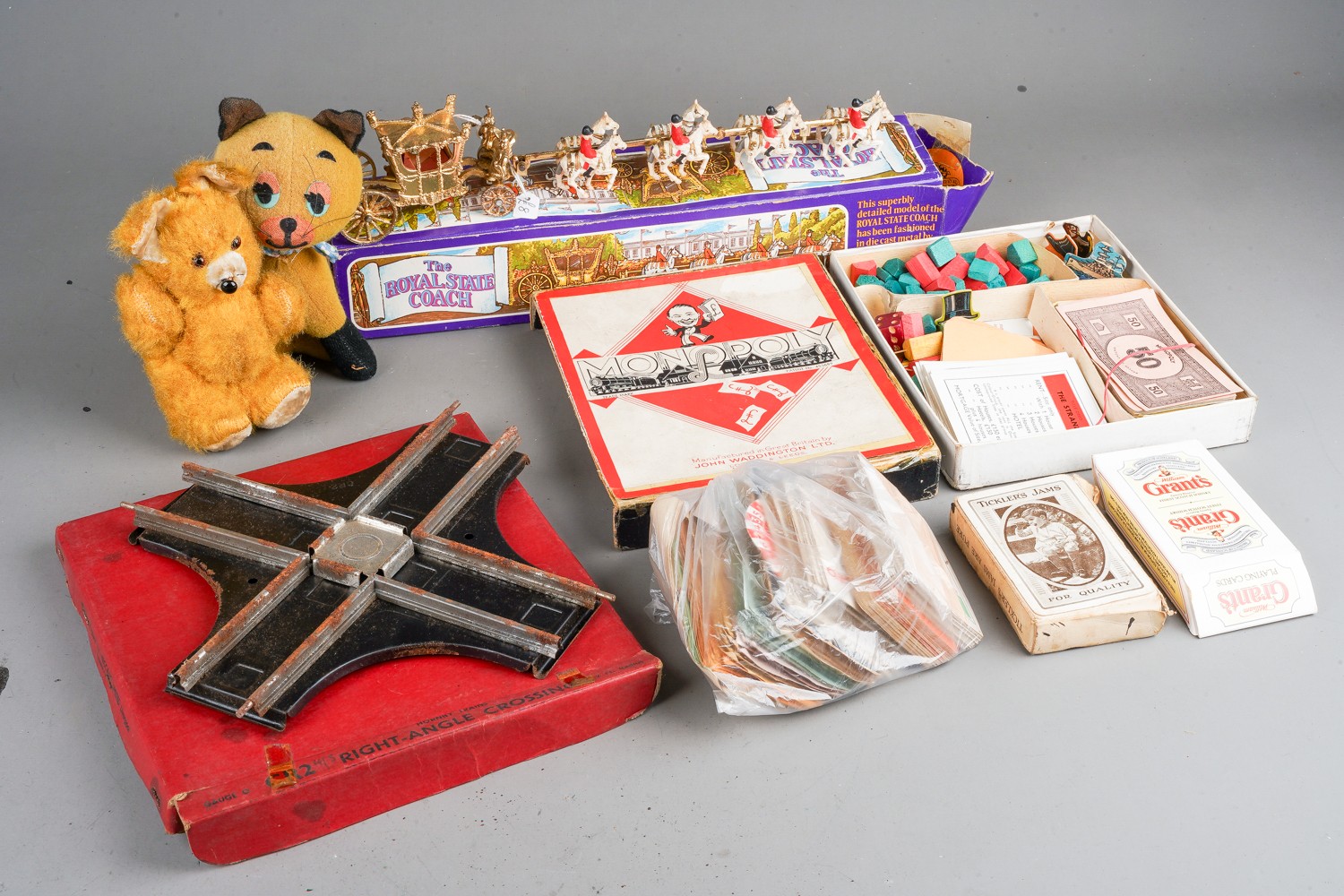 Assorted toys and games to include various vintage playing cards, boxed Airfix BR Tank Wagon;