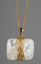 A 9ct yellow gold and mother of pearl pendant, on a 9ct gold chain, total gross weight approx 12.