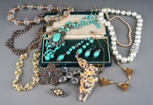 Costume Jewellery, including a Lea Stein fox brooch, stamped to pin 'Lea Stein Paris'; a 1920's