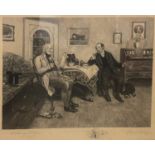 Wendy Sadler, gentlemen drinking and smoking pipes, print, signed after in pencil, approx 55cm x