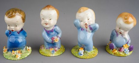 1950s Wade Nod, I have a bear behind, Blyken, Wynken figures (4) Some very small chipping to flowers