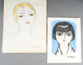 after Kees van Dongen, Portrait of a Young Lady, print, 27.5 x 20cm, unframed and a pencil sketch of