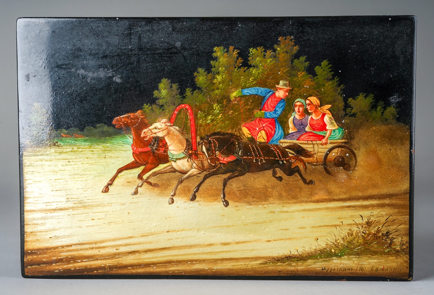 Soviet era hand painted lacquered Russian box, signed and dated lower right corner, dated 1961 . - Image 4 of 4
