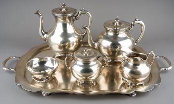 A 20th Century Mexican 925 Sterling silver six piece silver tea service to include: two handled