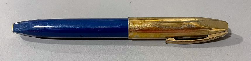 A vintage Sheaffer blue snorkel fill fountain pen, the gold nib stamped SHEAFFER'S 14K R USA, the