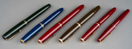 A collection of six vintage Parker fountain pens to include: 1. red "17" Lady, marked on barrel,