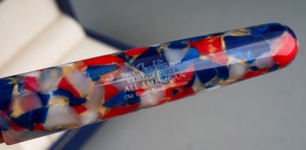 A Modern Conklin red, blue and pearl marble fountain pen, the barrel marked TRADE CONKLIN MARK