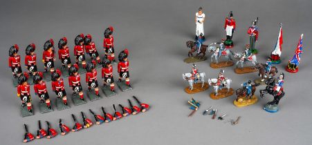 Vintage Britains or similar, a collection of 14 white metal Scottish black Watch model soldiers,