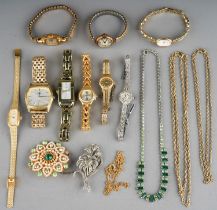 Costume jewellery including marcasite-set Rotary watch; marcasite brooch; paste-set necklace and