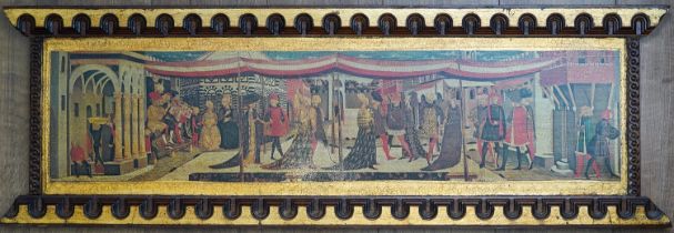 Large Italian wood panel depicting a wedding in the manner of the 17th century