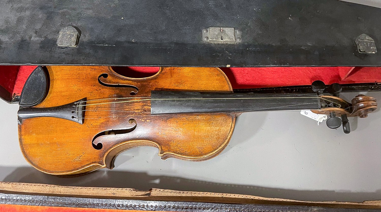 Antique violin, internal paper label reads “Copie de Gaspar da Salo in Brescia” Two piece back, - Image 3 of 8