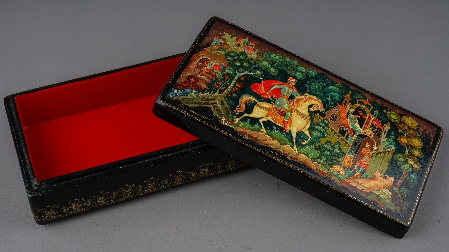 Soviet era Russian hand painted lacquered box, signed to lower right and left and marked made in - Image 2 of 3
