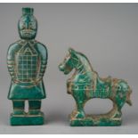 Two oriental/ Chinese carved hardstone figures in form of a horse and a figure, figure approx. 11 cm