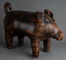 Liberty Omerso style leather pig foot stool. Good patina, signs of age and use, approx. 50cm long