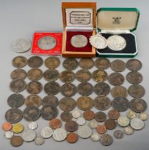 A quantity of coins, including Victorian and later pennies, pre and post 1947, commemorative £5