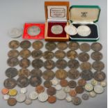 A quantity of coins, including Victorian and later pennies, pre and post 1947, commemorative £5