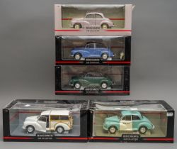 Minichamps Car Collection 5 Morris Minor Saloons and Travellers Boxed