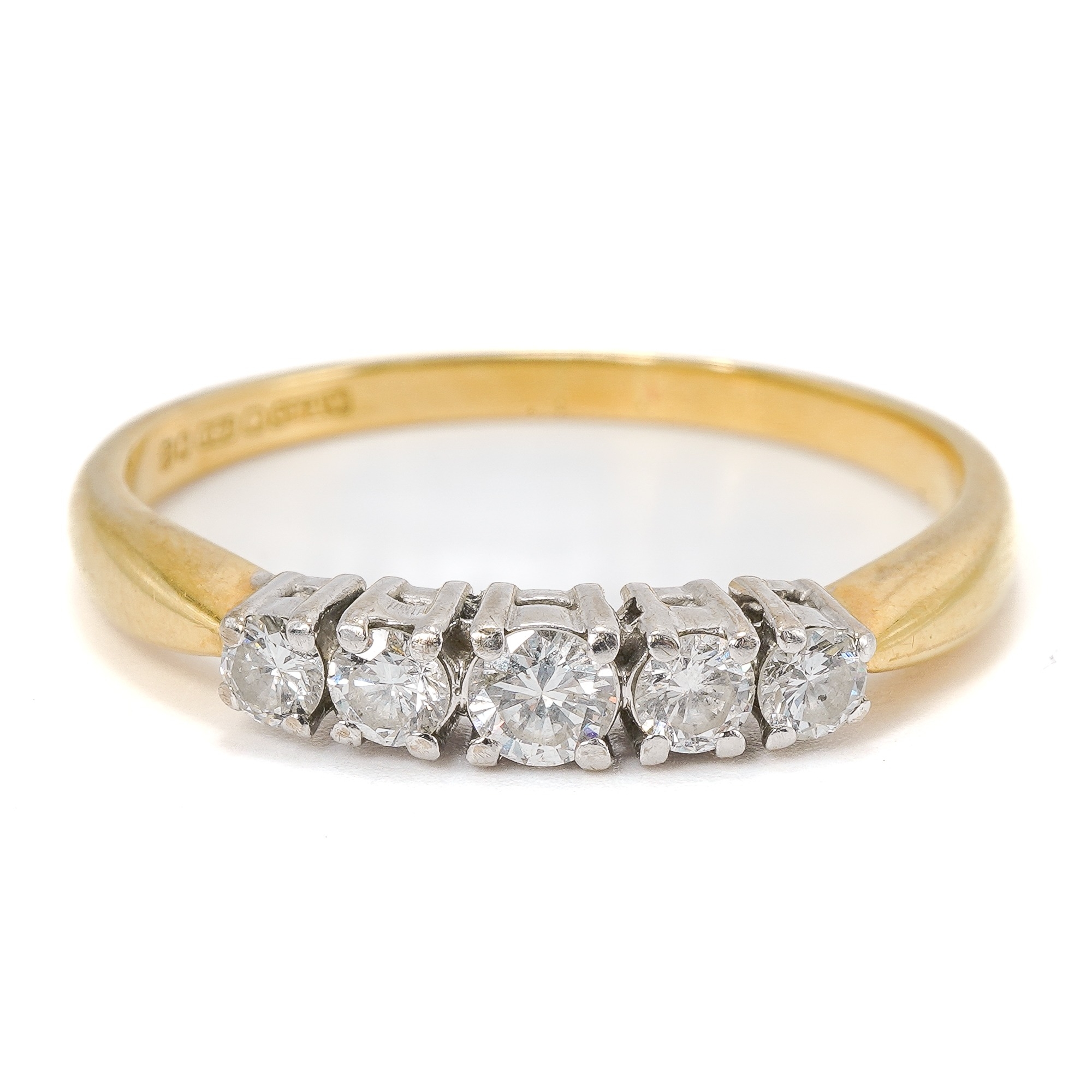 An 18ct yellow gold and diamond five stone ring, set with graduated round brilliant cut diamonds, - Image 2 of 5