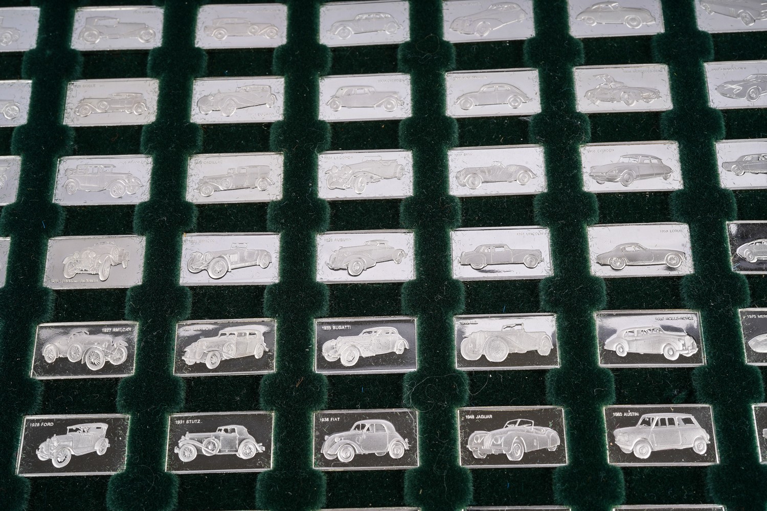 A cased set of John Pinches silver ingots, 'The 100 Greatest Cars' silver miniature collection in - Image 3 of 4