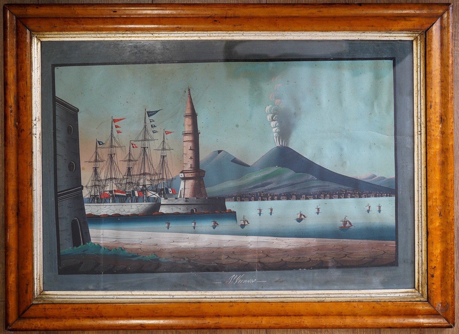 Italian Neapolitan School (19th Century) Il Vesuvio, a pair of gouache depicting Mt Vesuvius from - Image 3 of 6