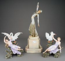 after D H Chiparus, "Footsteps", a female dancer in silvered clothes, resin, approx 40cm high (right