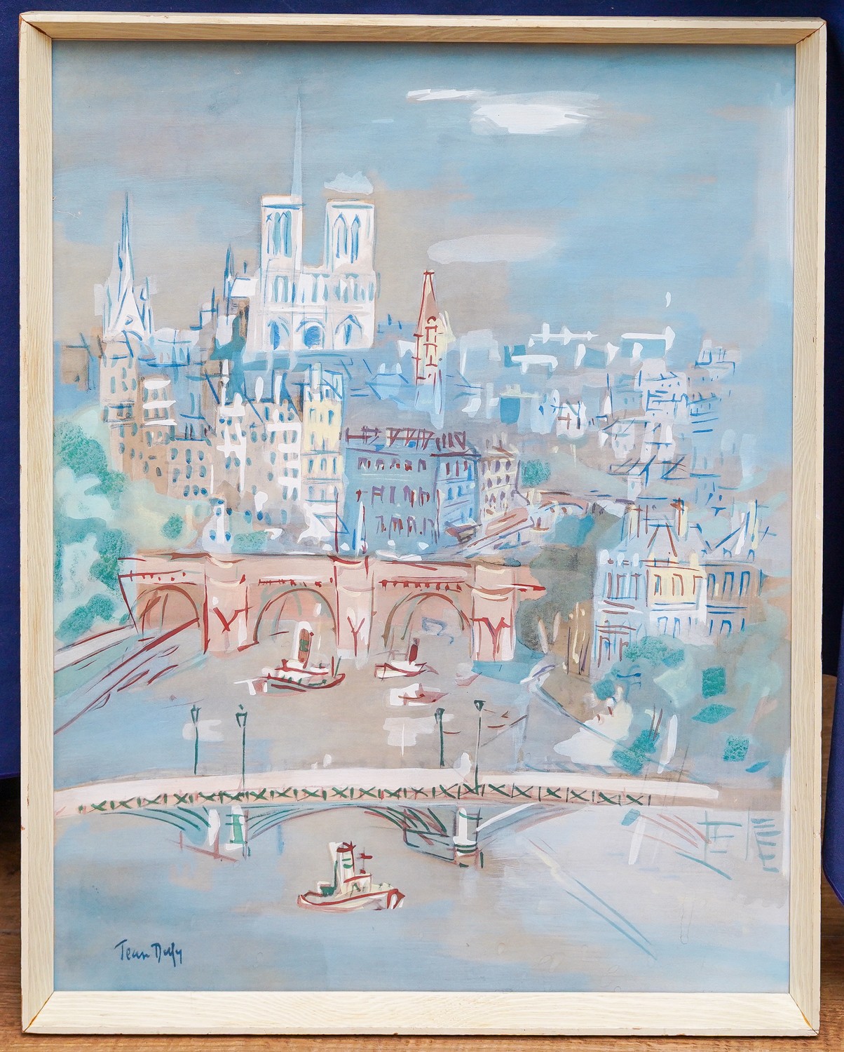 Jean Dufy (1888-1964), Isle de la Cite, a watercolour and gouache embellished print on buff paper, - Image 2 of 4