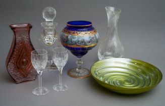 Large collection of glassware to include a Venetian urn, large crystal and cut glass vases. Glass