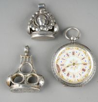 A collection of silver to include: 935 standard open faced pocket watch, white enamel dial with