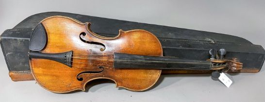 Antique violin, internal paper label reads “Copie de Gaspar da Salo in Brescia” Two piece back,