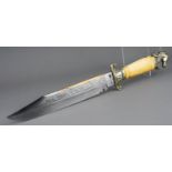 Bowie knife. Circa 1886 with horse head pommel, which is solid silver hallmarked, as is the cross