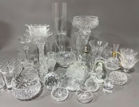 A collection of cut and moulded glass to include: wine glasses, bowls, vases, condiment set,